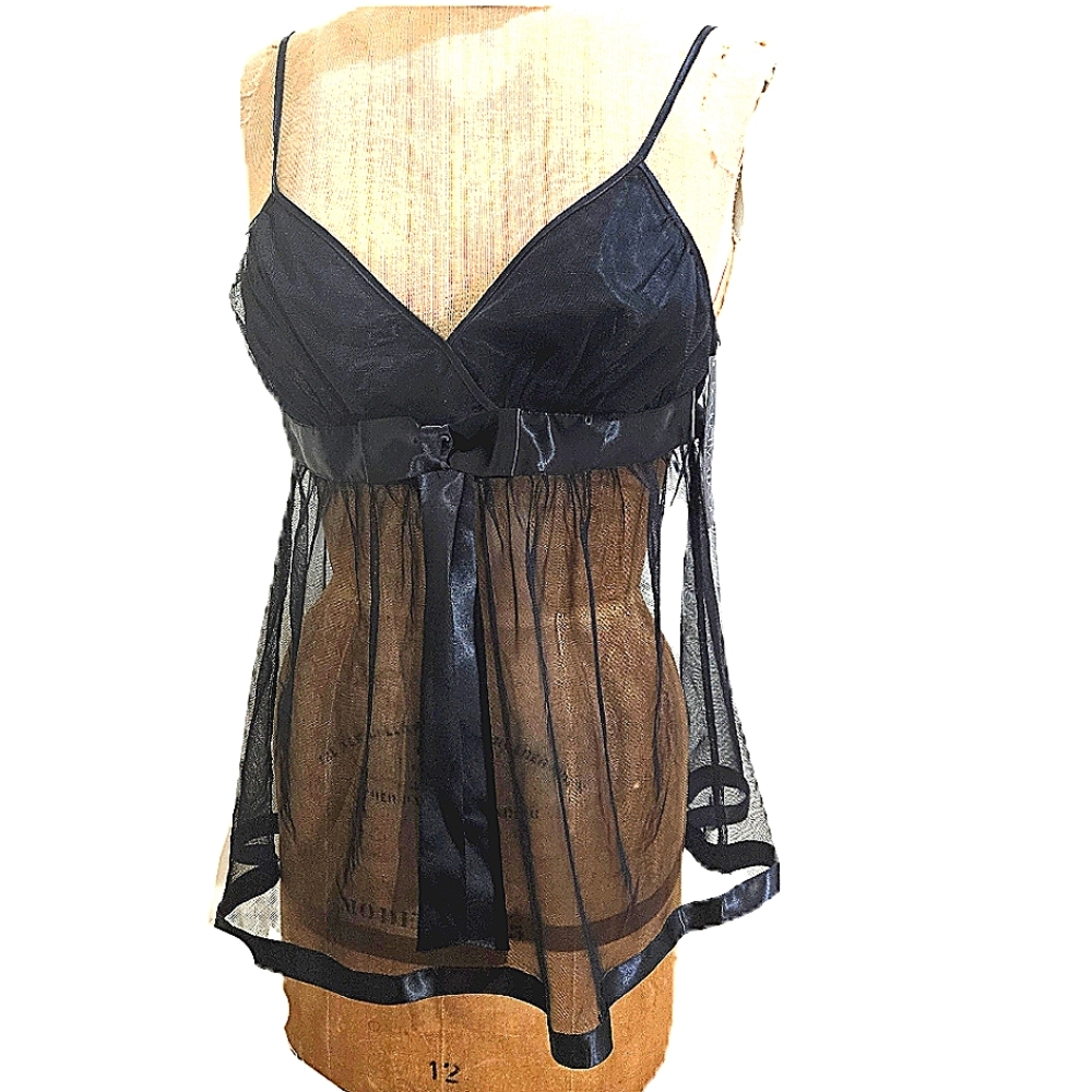 NWT Sexy black sheer babydoll with satin trim